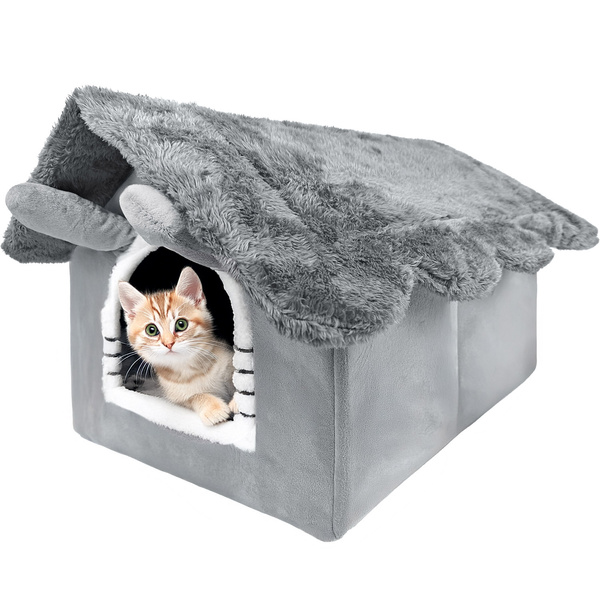 Domček pre mačky, plyšový pelech, mäkká podstielka, búda Mersjo