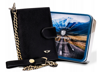 Stredne veľká pánska peňaženka z prírodnej kože s retiazkou