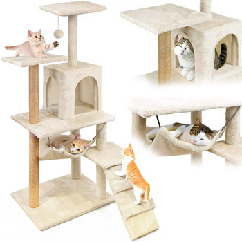 Škrabadlo pre mačky, domček s hračkou, vysoký, 6 úrovní, pelech, Comfort Line béžová