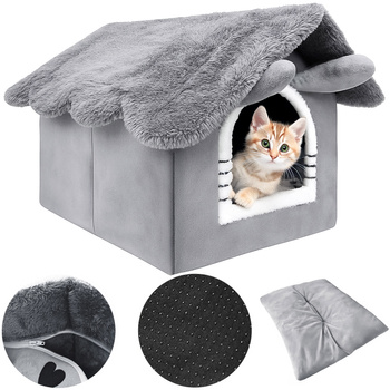 Domček pre mačky, plyšový pelech, mäkká podstielka, búda Mersjo