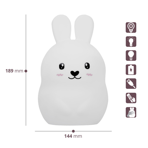 Silikónová nočná lampa Králik pre deti LED USB + ovládač
