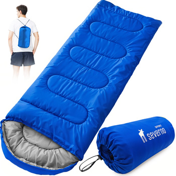 Mumiový turistický spací vak s kapucňou SUMMER CAMP 210x75 cm modrý + obliečka