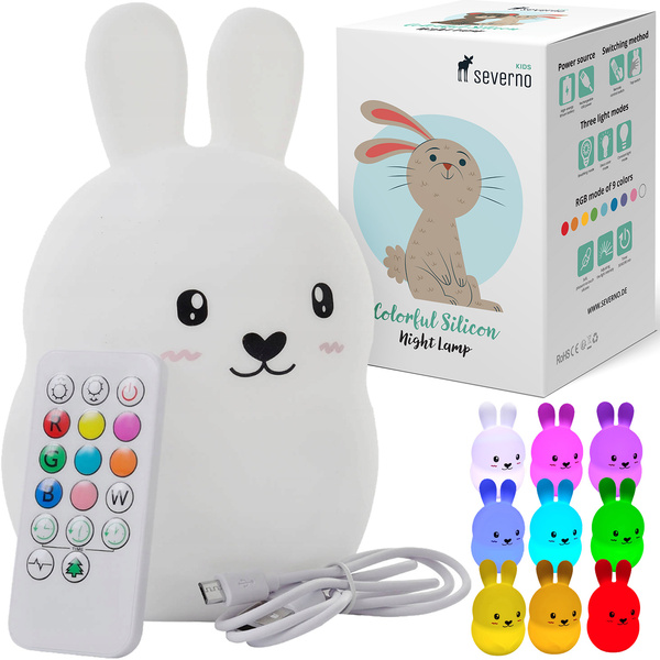 Silikónová nočná lampa Králik pre deti LED USB + ovládač