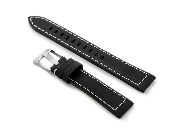 Kožený remienok na hodinky W25 – čierno/biely – 24 mm