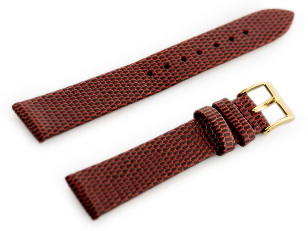 Kožený remienok na hodinky W107 – červený/zlatý. 14 mm