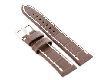 Kožený remienok na hodinky W49 – tmavohnedý/biely – 20 mm