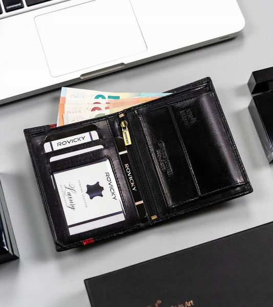 Veľká, kožená pánska peňaženka s RFID systémom bez vonkajšej spony