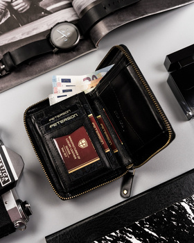 Kožená peňaženka so zipsom a karbónovým poťahom