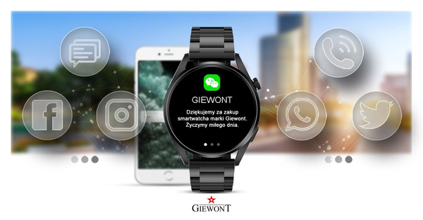 Giewont GW450-1 Smartwatch Black + Black Silicone Strap