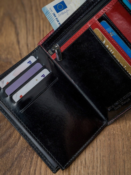 Kožená, vertikálna pánska peňaženka z dvojfarebnej RFID prírodnej kože