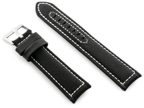 Kožený remienok na hodinky W34 – Premium – čierno/biely – 26 mm