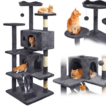 Škrabadlo pre mačky, stabilné, vysoké, 7 úrovní, lôžko tmavosivé 138cm