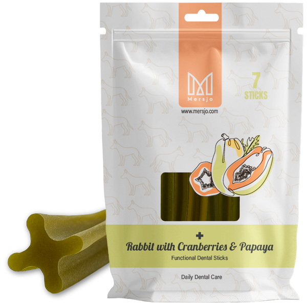 Dentálna pochúťka pre psov Dental Sticks Mersjo Hovädzie Riasy Čaj 28 ks
