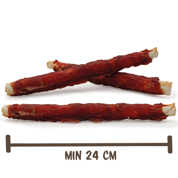 XXL 25cm hryzátko z hovädzej kože s kačacími prsiami, pochúťka pre psov, Mersjo, 240g