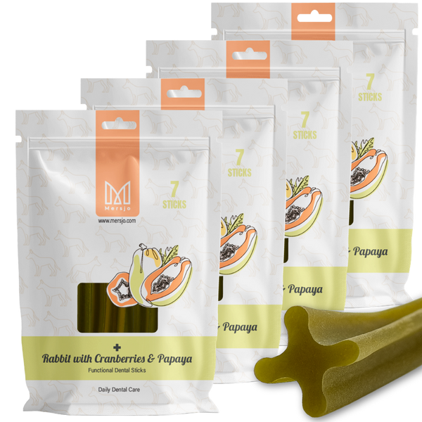 Dentálna pochúťka pre psov Dental Sticks Mersjo Hovädzie Riasy Čaj 28 ks