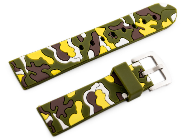 Gumový remienok na hodinky U13 - Olive/Yellow-Camo - 22 mm