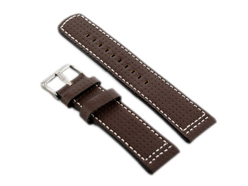 Kožený remienok na hodinky W40 – hnedý/biely – 24 mm