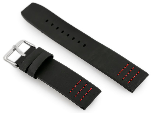 Kožený remienok na hodinky W39 čierny/červený 22 mm