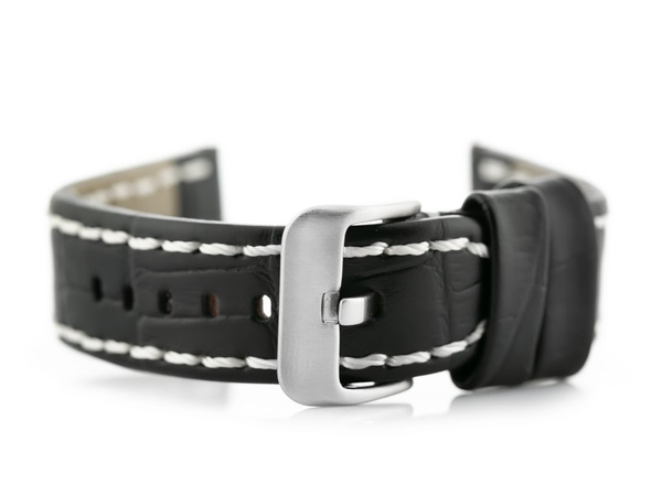 Kožený remienok na hodinky W49 – čierno/biely – 24 mm