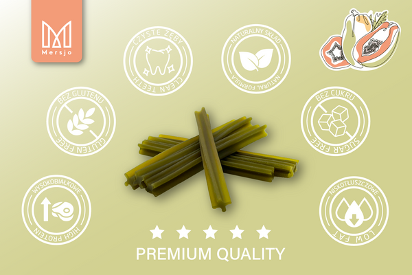 Dentálna pochúťka pre psov Dental Sticks Mersjo Hovädzie Riasy Čaj 28 ks