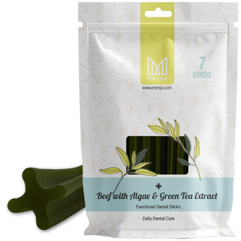 Dentálna pochúťka pre psov Dental Sticks Mersjo Hovädzie Riasy Čaj 28 ks