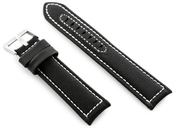 Kožený remienok na hodinky W34 – Premium – čierno/biely – 26 mm
