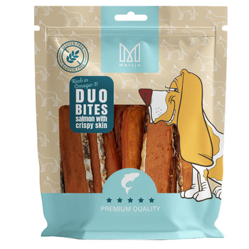 Pochúťka pre psov Duo Flavors – Losos s chrumkavou kožou Mersjo 200g