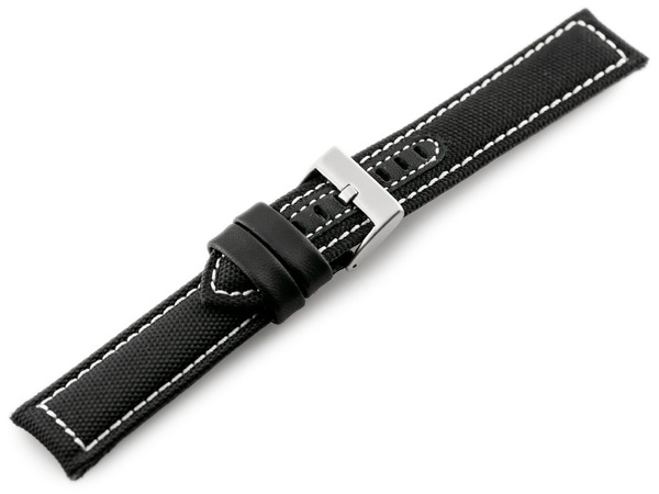 Kožený remienok na hodinky W34 – Premium – čierno/biely – 26 mm